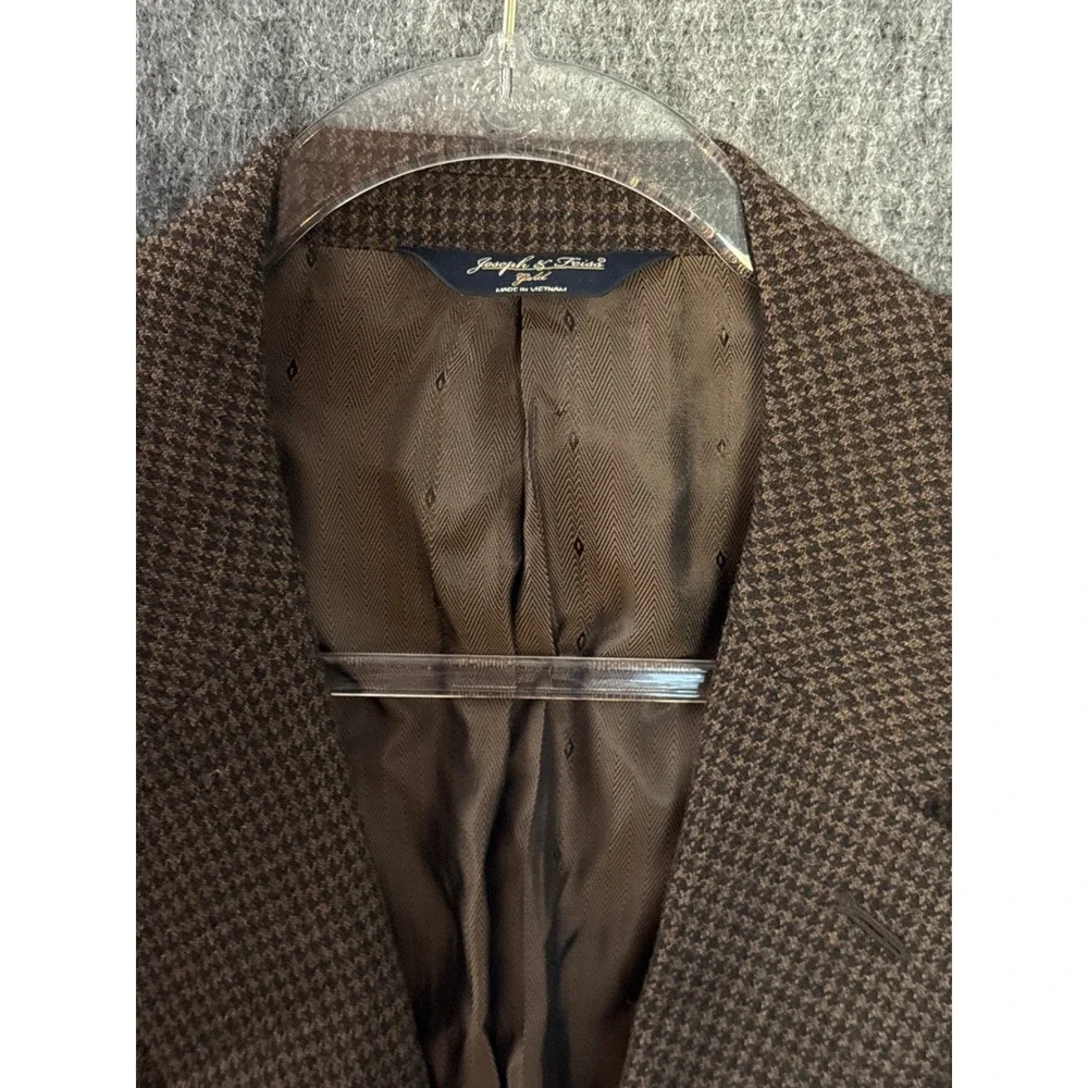 Joseph & Feiss Gold Mens Brown Houndstooth Two Button Blazer Jacket Sport Coat